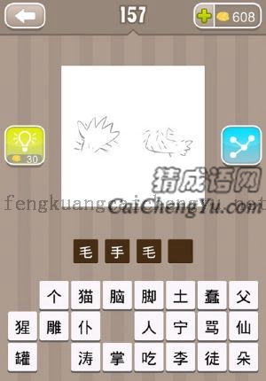 一只手，一只脚，都长满了毛的答案是什么成语